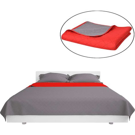 vidaXL Cubrecama acolchado doble cara 220x240 cm rojo y gris (1/2)