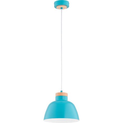 Alfa Lorien Scandinavian Pendant Ceiling Lamp 23cm Blue/Turquoise Metal Shade with Light Wood Accent, 1xE27 15W, 90cm Drop, Dimmable, Modern Dining & Living Room