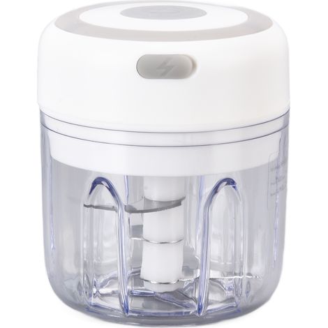 Hachoir Électrique Portable pour Aliments 250ml - Découpe Gingembre et Ail, 3 Lames, Recharge USB, Sans Fil, Blanc