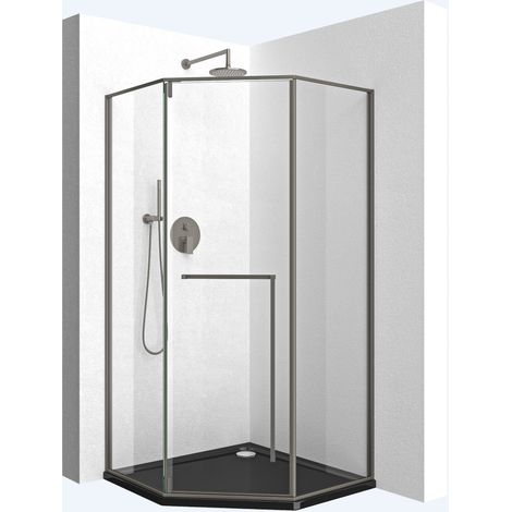 Mai & Mai Fünfeckdusche 80x80 cm mit Drehtür Duschkabine Eckdusche 8mm ESG-Sicherheitsglas Nano-Beschichtung Duschabtrennung Ravenna68K-Plus