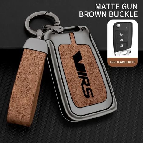 (Noir et marron B) Accessoires pour étui à clé de voiture en alliage de zinc pour Skoda VRS Octavia 1 2 3 Rapid Kodiaq Karoq RS Fabia Kamiq Superb,Housse de clé de voiture pou (1/5)