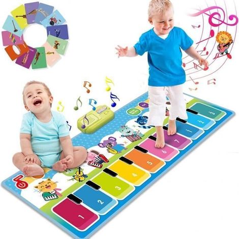 Tapis Piano Musical HAOPYOU - Plus de 90 Sonorités - Jouet Musical pour Bébés et Enfants - Bleu (1/4)