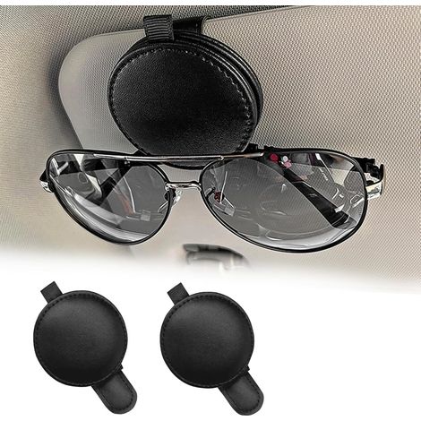 CCYKXA 2-Piece Leather Car Glasses Holder, Universal Black Car Visor Glasses Clip with Adsorption for Sunglasses, Cards, Tickets (1/5)