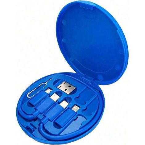 USB-Adapter-Set mit mehreren Ladekabeln und Handyhalterung – Kompatibel mit iOS, Android, USB-C, iPhone, Kamera und MP3-Player – Blau (1/5)