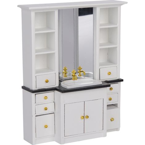 Meuble vasque miniature pour maison de poupée à l'échelle 1/12, meuble miniature pour salle de bain et cuisine, blanc (1/5)