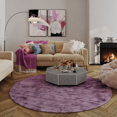 Tapis en viscose Symphony - Viskosetapis - 200x200cm, Round - 100% Viscose - Tissé main - Violet clair (1/5)