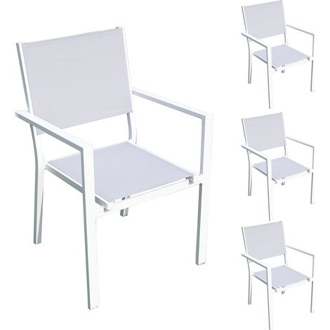 Lot de 4 fauteuils en aluminium et textilène coloris blanc