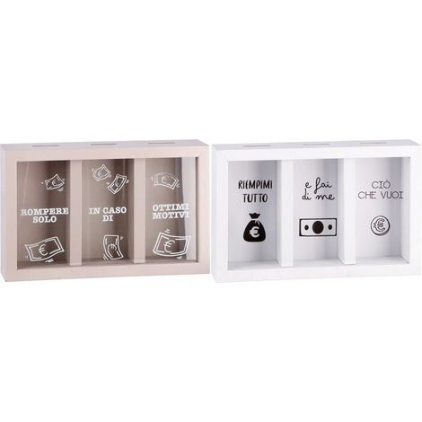 Regalo Italiano Salvadanaio in MDF e Vetro 3 Scomparsi 23 x 6 Cm H 15 Cm Ass.– Porta Risparmi Decorativo Moderno 1 Pz