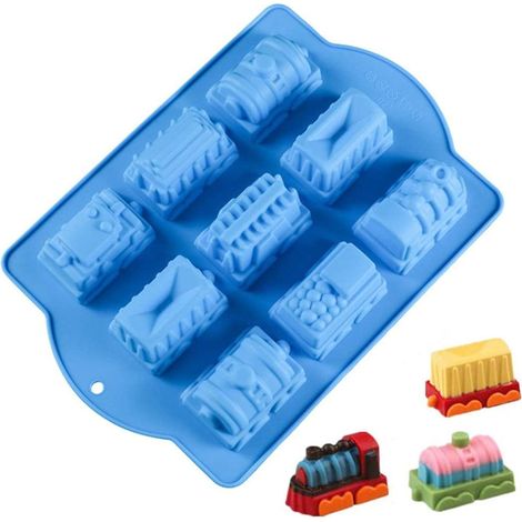 Grand moule à pâtisserie en silicone 3D Train avec locomotive et 8 wagons Moules à pâtisserie en silicone (1/5)