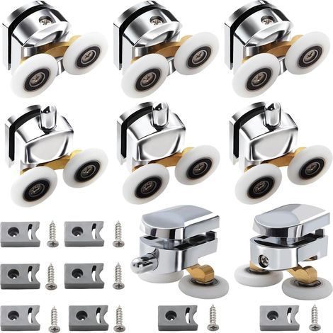 Rouleaux de porte de douche avec poulies de roues jumelles 25 mm pour portes courbes Portes en verre 4-6mm, pièces de rechange de salle de bain 8pcs chromées (1/5)