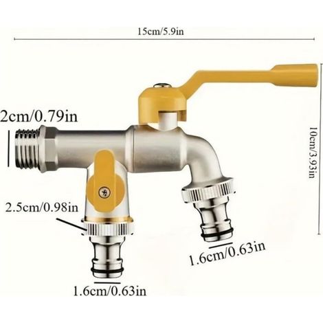 Robinet Jardin - Double Sortie - Acier Inoxydable - Pour Arrosage Extérieur Pelouse Gicleurs - 1 Pièce (1/5)