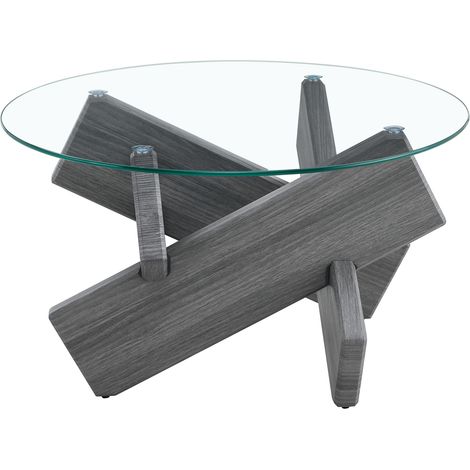 CHICFURN Tavolino rotondo 79 cm in MDF grigio e vetro trasparente, design incrociato (1/5)