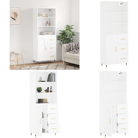 Buffet haut Blanc 69,5x34x180 cm Bois d'ingénierie - Buffet Design Moderne - Meuble Rangement Cuisine - Armoire Blanche - Commode Élégante - Mobilier Salon - Home & Living (1/5)