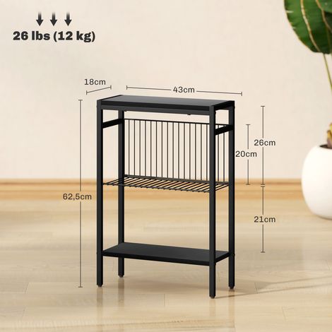 Beistelltisch, 3-stufiges Design, Regale in Holzoptik, Metallrahmen, Schwarz (1/5)