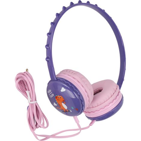 Casque enfant filaire prise jack 3,5 mm stéréo, serre-tête ajustable, design dinosaure mignon, pour PC et tablettes, couleur violette (1/5)