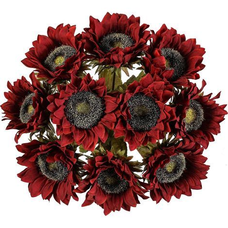 Set di 10 girasoli artificiali a stelo singolo in stile rustico per decorare casa, hotel o camera da letto (rosso) (1/5)