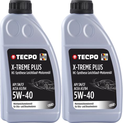TECPO Motoröl 5W40 Öl X-TREME Plus Öl, 2 Liter 5W-40 Gebinde HC-Synthese für Diesel-und Benzinmotoren entspricht API SN/CF / ACEA A3/B4 / 502/505 / 226.3/226.5 / Longlife 01/98 (1/4)