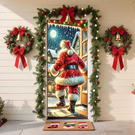 Bannière de porte Monstre de Noël - 90 x 180 cm (Perforation + ruban) - Modèle 16