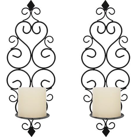 Lot de 2 Bougeoirs Photophore Chandelier Porte Bougie Mural Murale Muraux en Métal, Bougeoir pour Mur Chambre Salle de Bains Salon Decoration, Noir (1/5)
