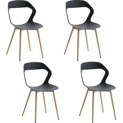 4er Set Esszimmerstühle mit Hohlrückenlehne und Holzoptik Metallbeinen (1/5)