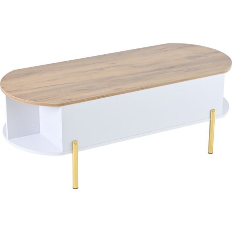 Höhenverstellbarer Couchtisch 120x50x43 cm aus MDF mit Stauraum, 7 Fächern, weiß-Holz (1/5)