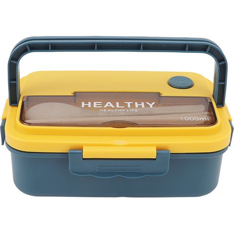 Boîte à lunch en plastique à 3 compartiments, 1000 ml, compatible micro-ondes, de type bento, idéale pour les enfants, les adultes, les étudiants et les employés de bureau. Couleur : bleu élégant. (1/5)