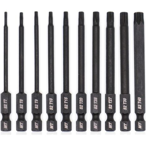Torx-Bit-Set für Schraubendreher, Bohrer und Schlagschrauber, temperaturbeständig, fortschrittliche Wärmebehandlung, phosphatbeschichtet, 8 cm, 10 Stück (1/5)