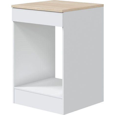 Módulo Cocina Kira con Hueco para Horno Estándar Moderno Blanco Brillo y Roble Canadian 60x90x60 cm