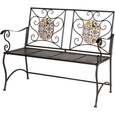 Panchina da giardino Mosaico Flowers in Metallo 116x56x90 cm