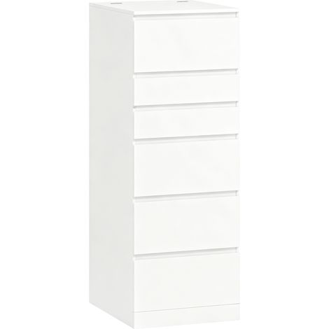 Cassettiera 40x48x110 cm 6 Casetti con Specchio Ribaltabile in MDF Bianco (1/5)