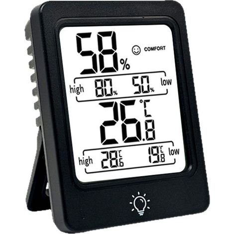 Thermo-hygromètre numérique – Noir – LCD – Indicateur confort – Mémoire max/min – Intérieur (1/5)