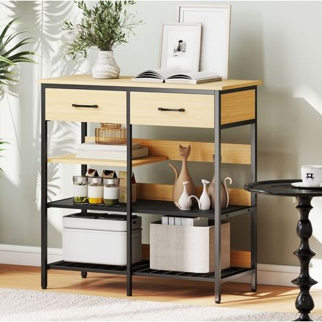 MEUBLIV Buffet de cuisine 90 x 40 x 91 cm décor bois naturel avec 2 tiroirs et 3 étagères (1/5)