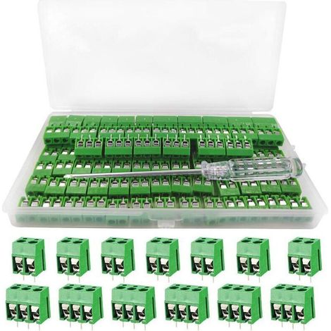 100 Pièces PCB Vis Connecteur, Bornier à Souder Vert 5mm, Bornier à Vis de PCB Circuit Imprimé 2 Broches (Pin) et 3 Broches (Pin) pour Arduino (Vert) (1/5)