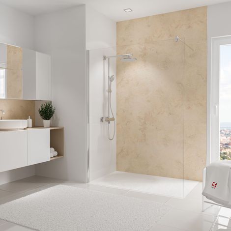 Panneau mural 150 x 255 cm Travertin, revêtement pour douche et salle de bain, DécoDesign DÉCOR, Schulte