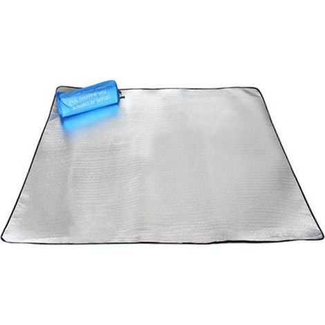 Tapis de pique-nique imperméable et portable double face en film d'aluminium et coton perlé, léger, idéal pour le camping (200 x 150 cm). (1/3)