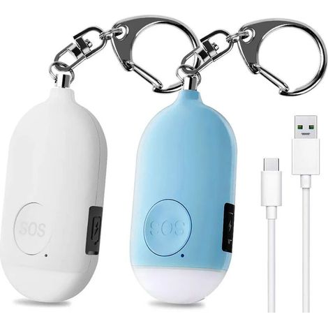 ZOLGINAH 2 pcs 130 DB Alarme Personnelle d'urgence,Rechargeable Alarme de Sécurité avec LED Lampe de Poche Torche Alarme Anti Agression,pour Femme Enfants Personnes Agées Aventurier – Blanc&Bleu (1/5)