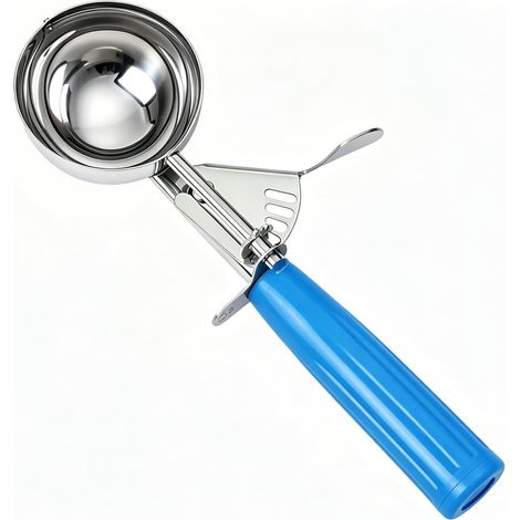 Cuillère à glace de 55 g (2 oz), avec cordon, manche bleu, idéale pour la crème glacée, les pâtes à muffins et à cupcakes, la purée de pommes de terre et la pâte à biscuits. (1/5)