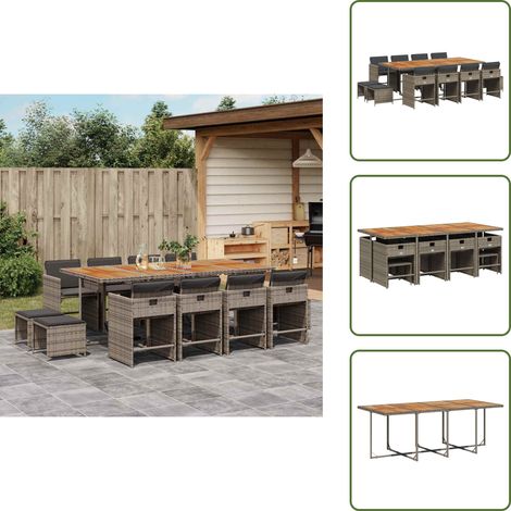 Cuscini per sedie - vidaXL Set da Pranzo da Giardino 13pz con Cuscini Grigio in Polyrattan - Cuscini per sgabelli