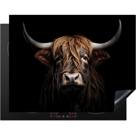 PROTECTION PLAQUE INDUCTION Highlander écossais - Portrait - Noir - Animal Couvre Plaque De Cuisson 77x59 cm (1/5)