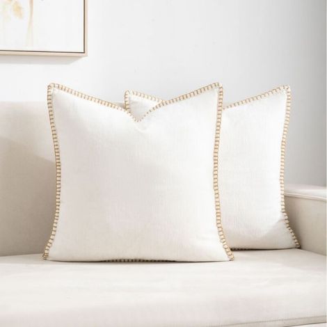 Dekorative Kissenbezüge aus weichem Chenille, 30 x 50 cm (2er-Set), Landhausstil, neutraler Samt, mit Ziernaht, für Sofa, weiß (1/4)