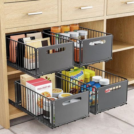 Organisateur de placard extensible pliable - Organiseur de tiroir extensible pour l'organisation des armoires de cuisine (4 grands) (1/5)