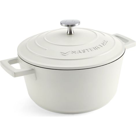 MasterClass Cazuela Pequeña con Tapa 2,5L/20 cm, Aluminio Fundido Ligero, Apta para Horno y Placa de Inducción, Crema