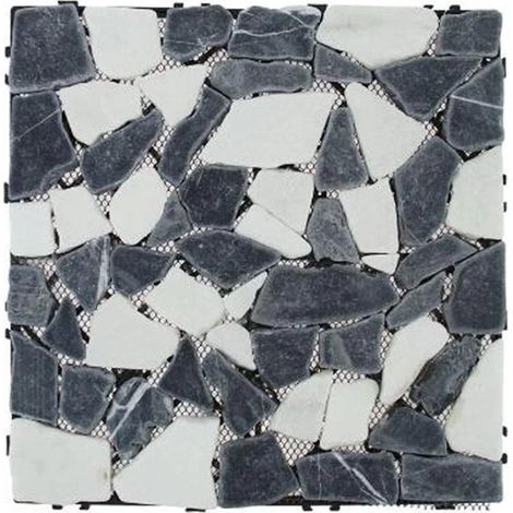 TRADE SHOP - Piastrella Giardino Effetto Marmo Pietre Bianco Nero Pavimento Antiscivolo Incastro 73562 - (1/4)