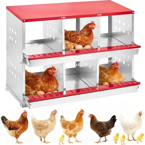 Pondoir pour Poules en Métal, à Poser Ou à Fixer Au Mur, Structure Étanche Et Ventilée, Avec couvercle rouge, ouverture vers l'extérieur, 6