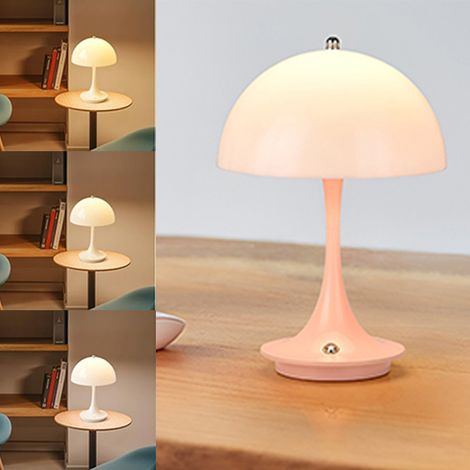 Lampe de table champignon sans fil, lampe de chevet, veilleuse, petite lampe de table à intensité variable à 3 niveaux, lampe tactile USB (rose) (1/5)
