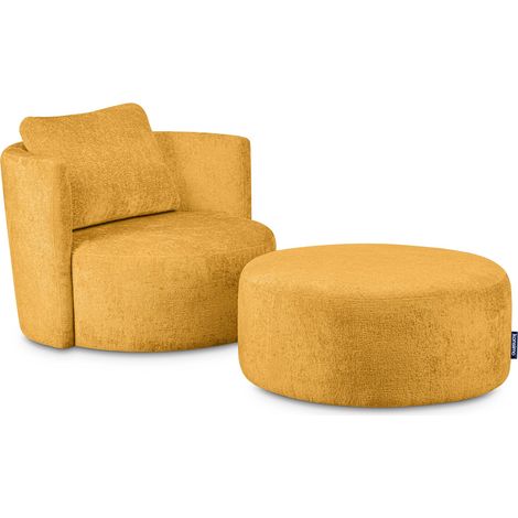 KONSIMO RAGGI Drehsessel Set inkl. Sitzhocker, Chenille-Stoff, gelb (1/5)