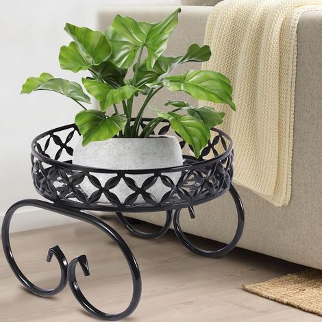 Soporte negro para plantas de interior, soporte metálico para varias plantas, estante para plantas de interior/exterior inoxidable, soporte redondo para macetas, estante para flores de jardín. (1/5)
