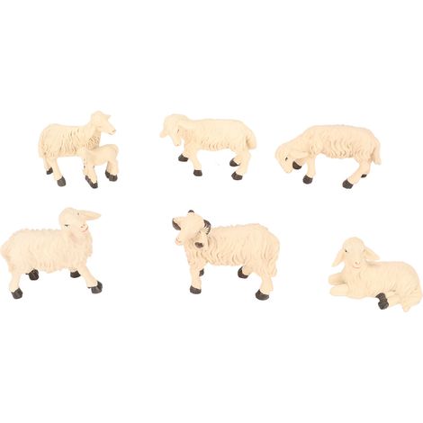 Lot de 6 figurines de moutons miniatures en résine durable, peintes à la main et résistantes aux UV, idéales pour la décoration intérieure et extérieure. (1/5)