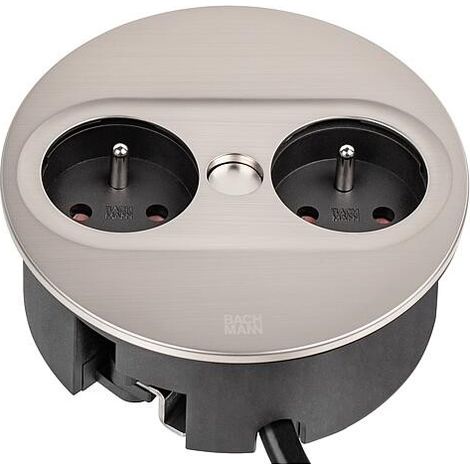 Bachmann TWIST 2 prise de table, 2x UTE, acier inoxydable, ronde, France (1/3)