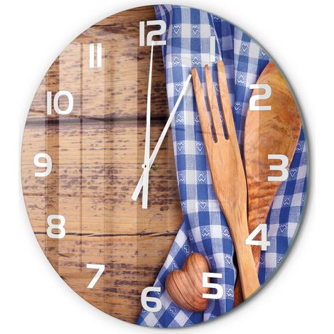 Horloge Murale Ronde Mouvement Continu Silencieux Verre Trempé Design Moderne Couverts en bois fi 60 cm (1/5)